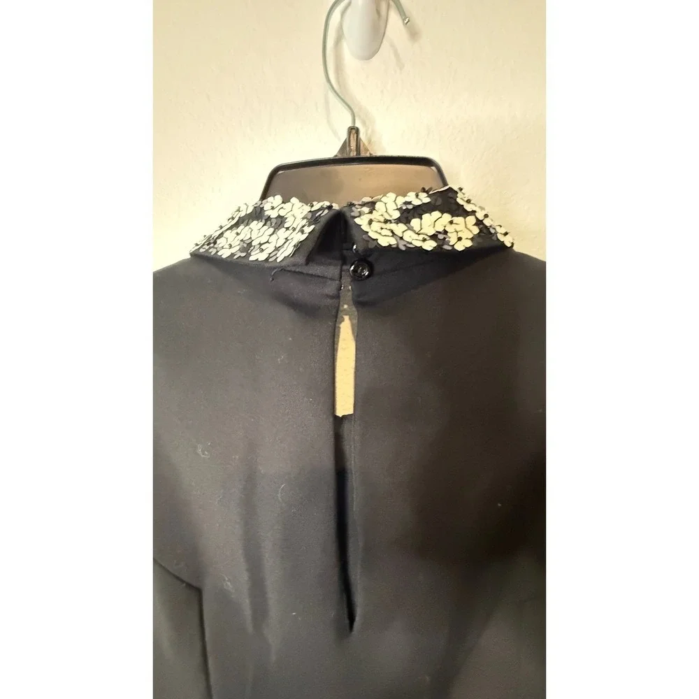 Kate‎ Spade Black Floral Sequin Collar Sleeveless Dress Size 6 Mini Shift
